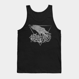 Flower Gothic - Black Rose and Crow Bird Creepy - Roses and Raven Tank Top